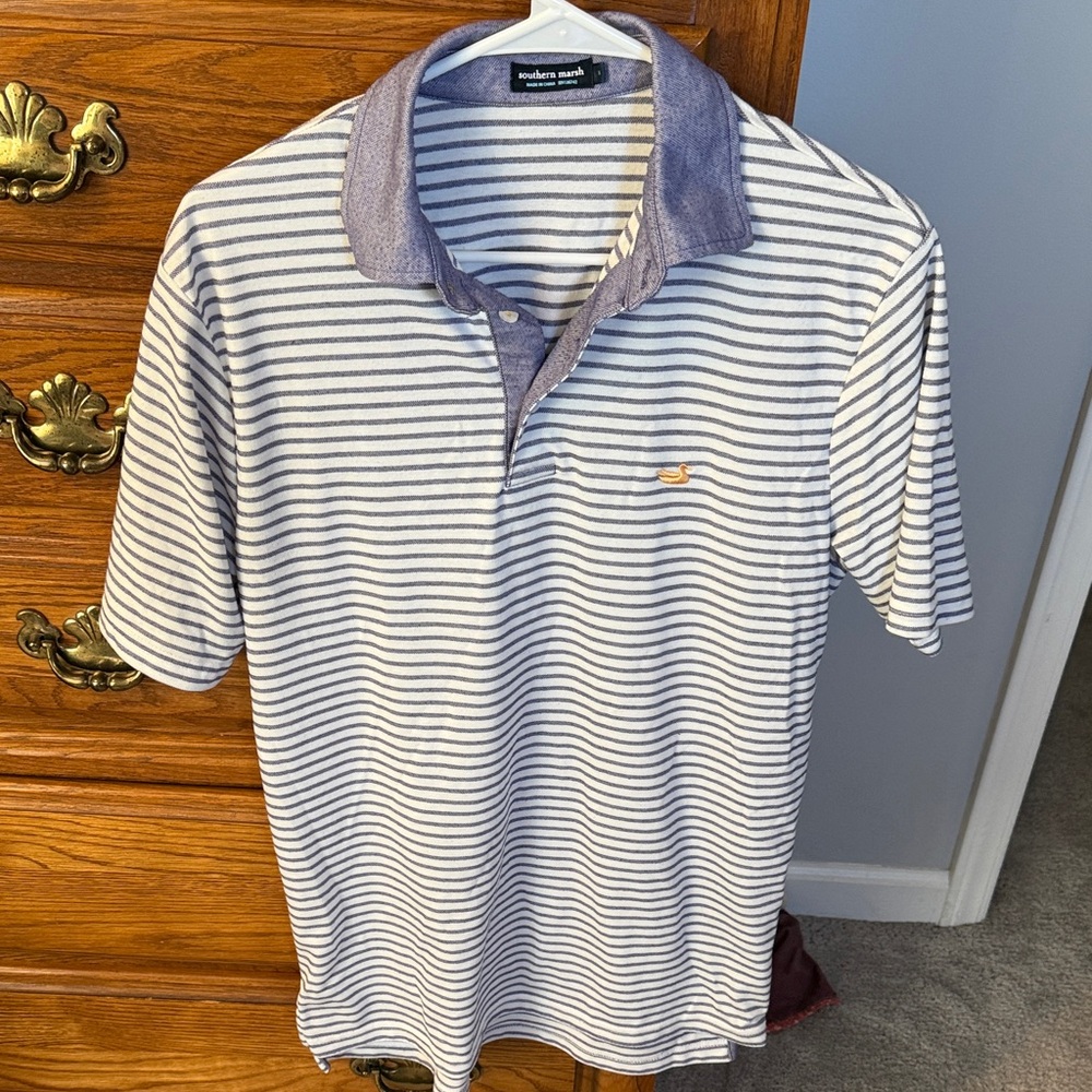 Southern Marsh Striped Polo - White and Purple